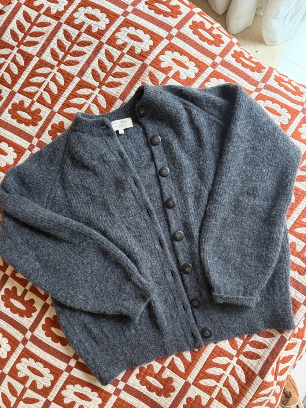 Sezane Charcoal Gray Button-Up Wool Cardigan